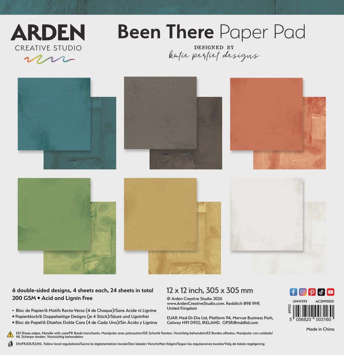 Arden Creative Studio - Papier Solids 12" X 12" «Been There» 12 feuilles