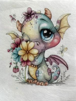 Les Belles des Bois - Papier de riz ATC Bébé Dragon