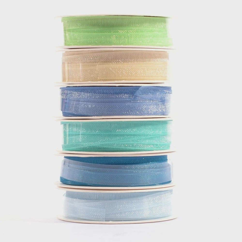Vaessen Creative - Ruban en organza Bleu et vert, 6 couleurs