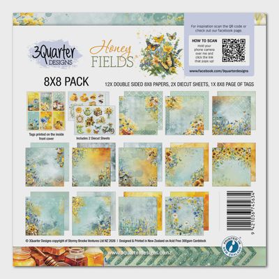 3Quarter Designs - Papier collection «Honey Fields» 8" X 8" 12 feuilles