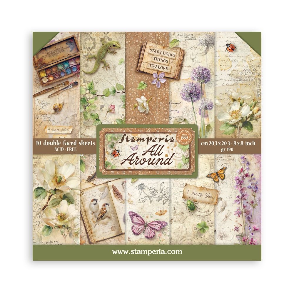 Stamperia - Papier 8" X 8" «All Around», 10 feuilles double- face