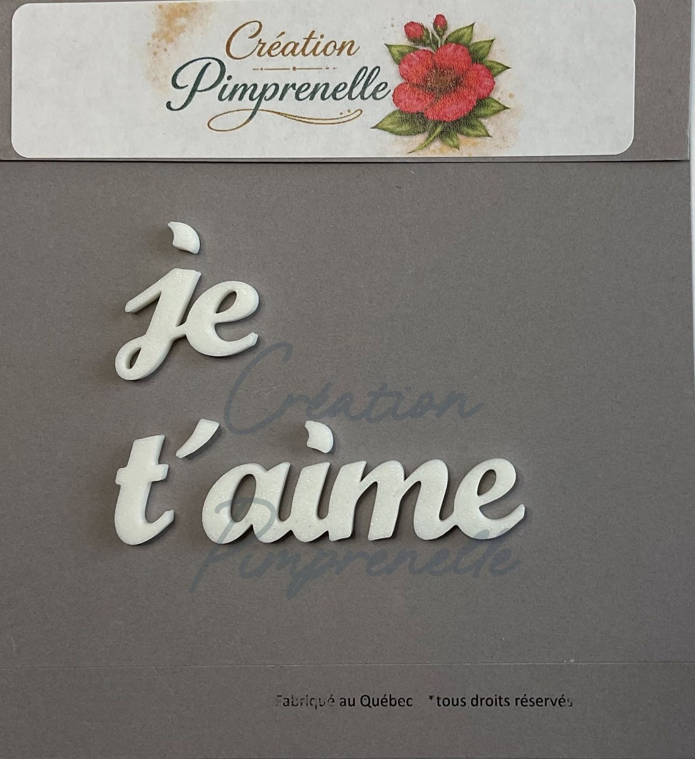 Création Pimprenelle - Mot en 3d, Je t'aime (blanc)