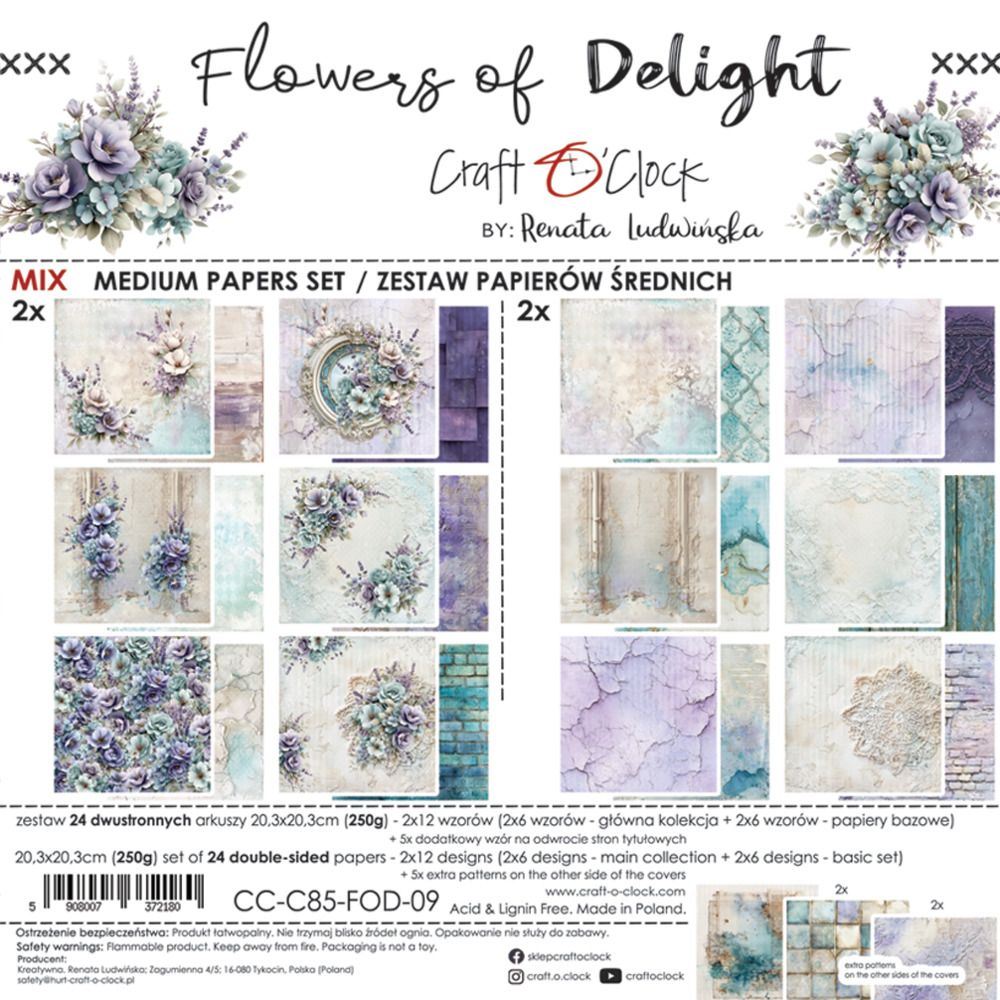 Craft O Clock - Papier 8x8 Mix «Flowers of Delight»