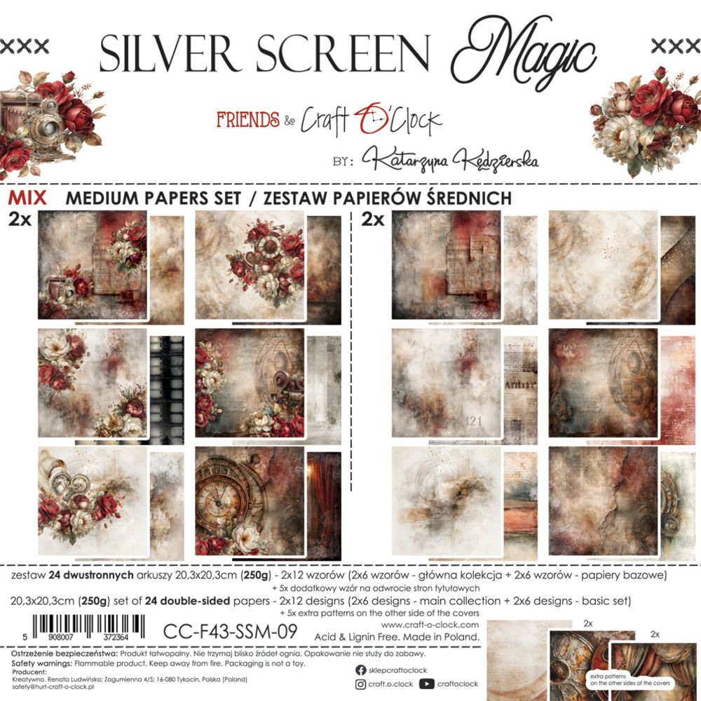 Craft O Clock - Papier 8x8 Mix «Silver Screen Magic»