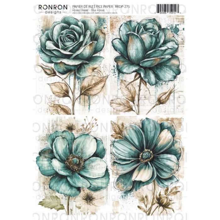 Ronron designs - Papier de riz Roses Bleues