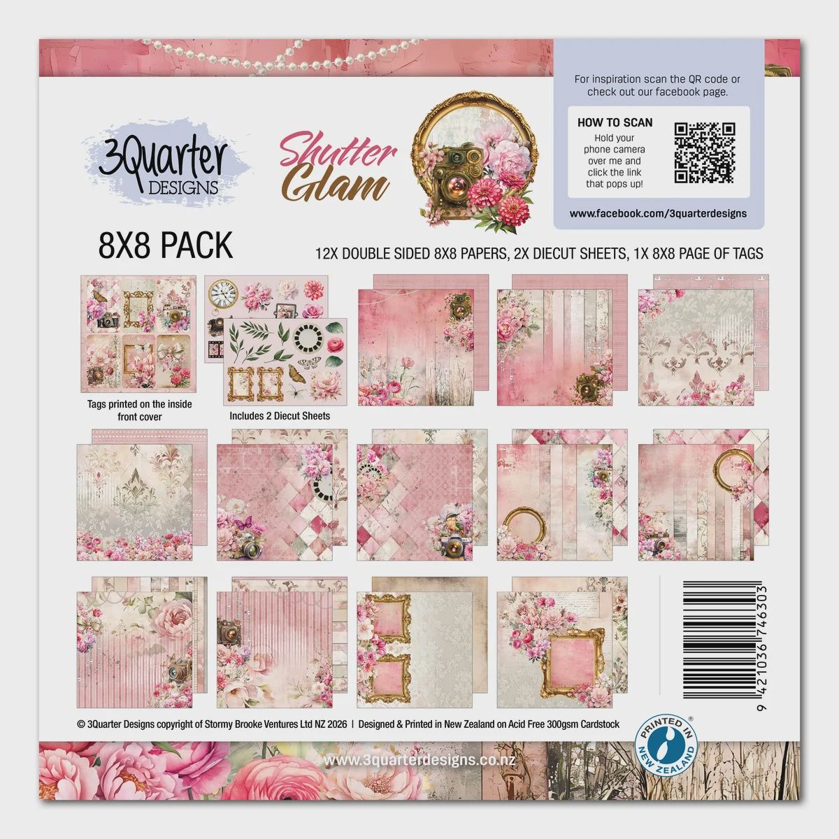 3Quarter Designs - Papier collection «Shutter Glam» 8" X 8" 12 feuilles