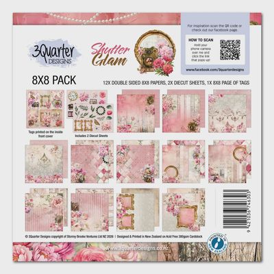 3Quarter Designs - Papier collection «Shutter Glam» 8" X 8" 12 feuilles