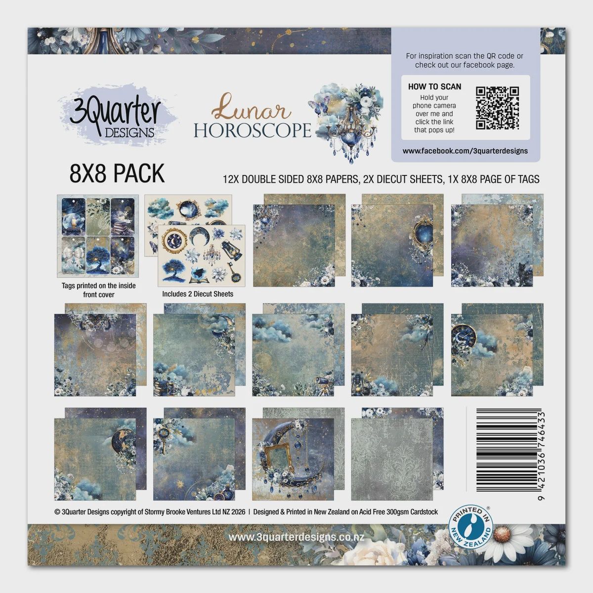 3Quarter Designs - Papier collection «Lunar Horoscope» 8" X 8" 12 feuilles