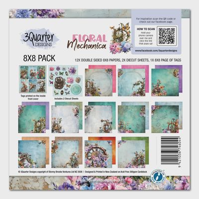 3Quarter Designs - Papier collection «Floral Mechanica» 8" X 8" 12 feuilles