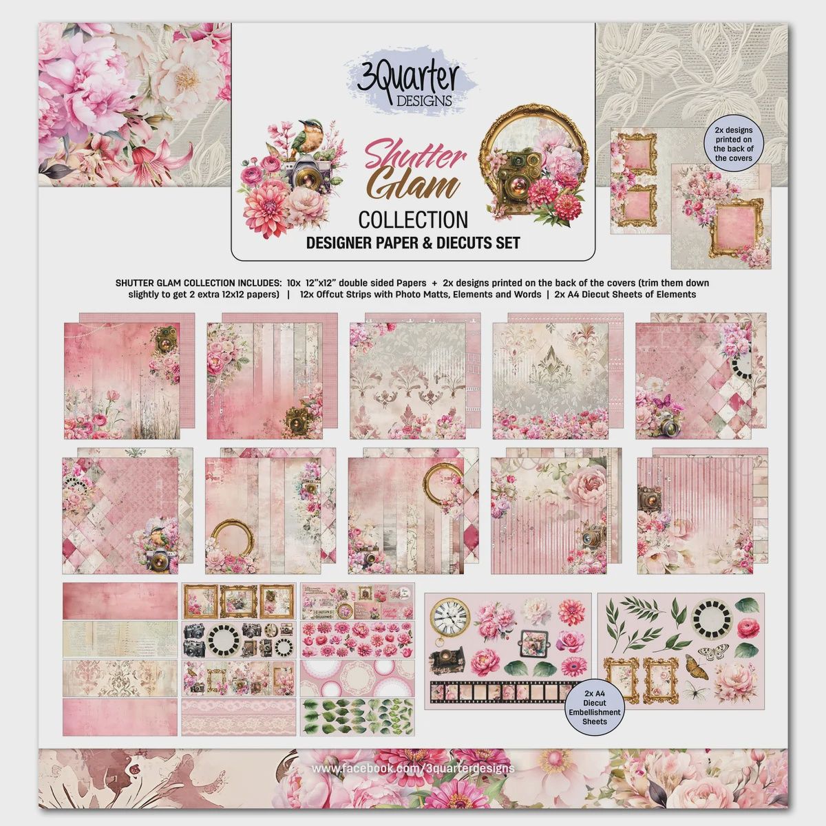 3 Quarter Designs - Papier collection «Shutter Glam» 12" X 12" 10 feuilles