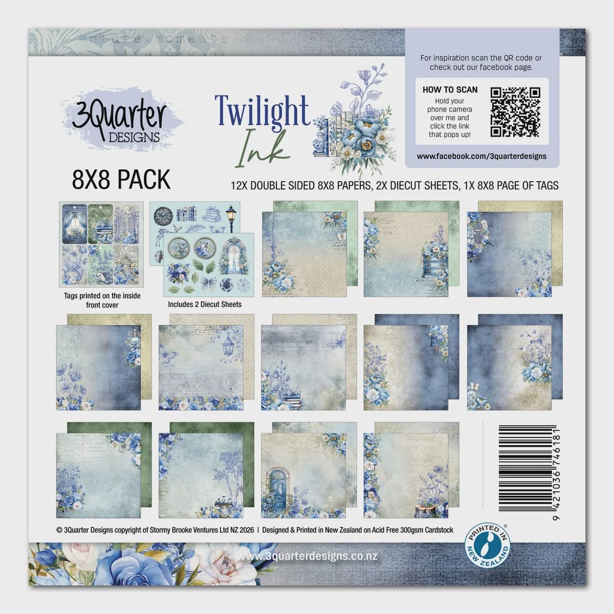 3Quarter Designs - Papier collection «Twilight Ink» 8" X 8" 12 feuilles