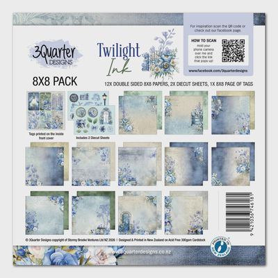 3Quarter Designs - Papier collection «Twilight Ink» 8" X 8" 12 feuilles