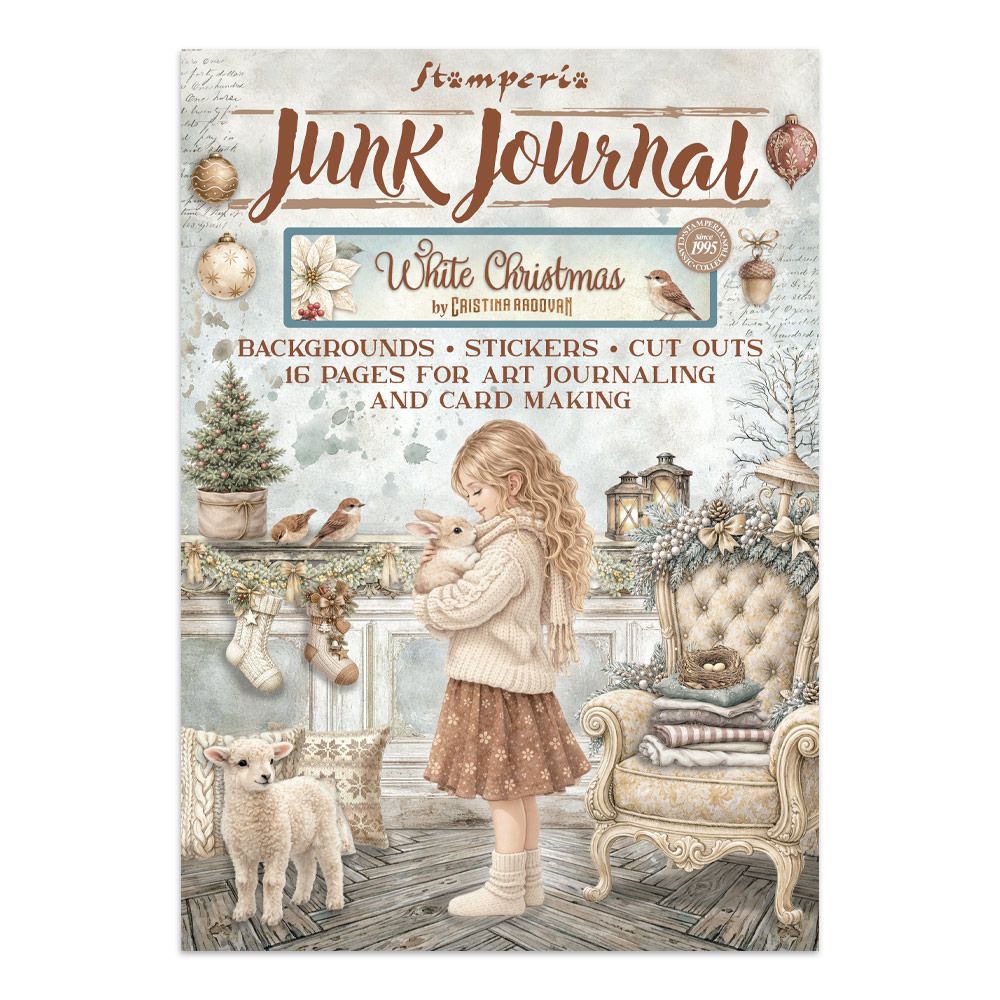 Stamperia - Junk Journal Backgrounds, autocollant et découpe, White Christmas