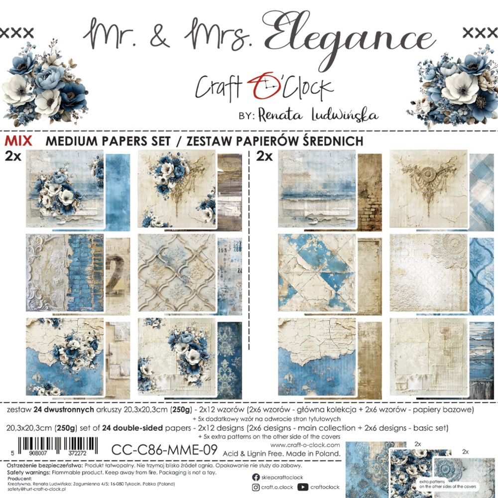 Craft O Clock - Papier 8" X 8" Basic Mixte «Elegance» 24 pages recto-verso