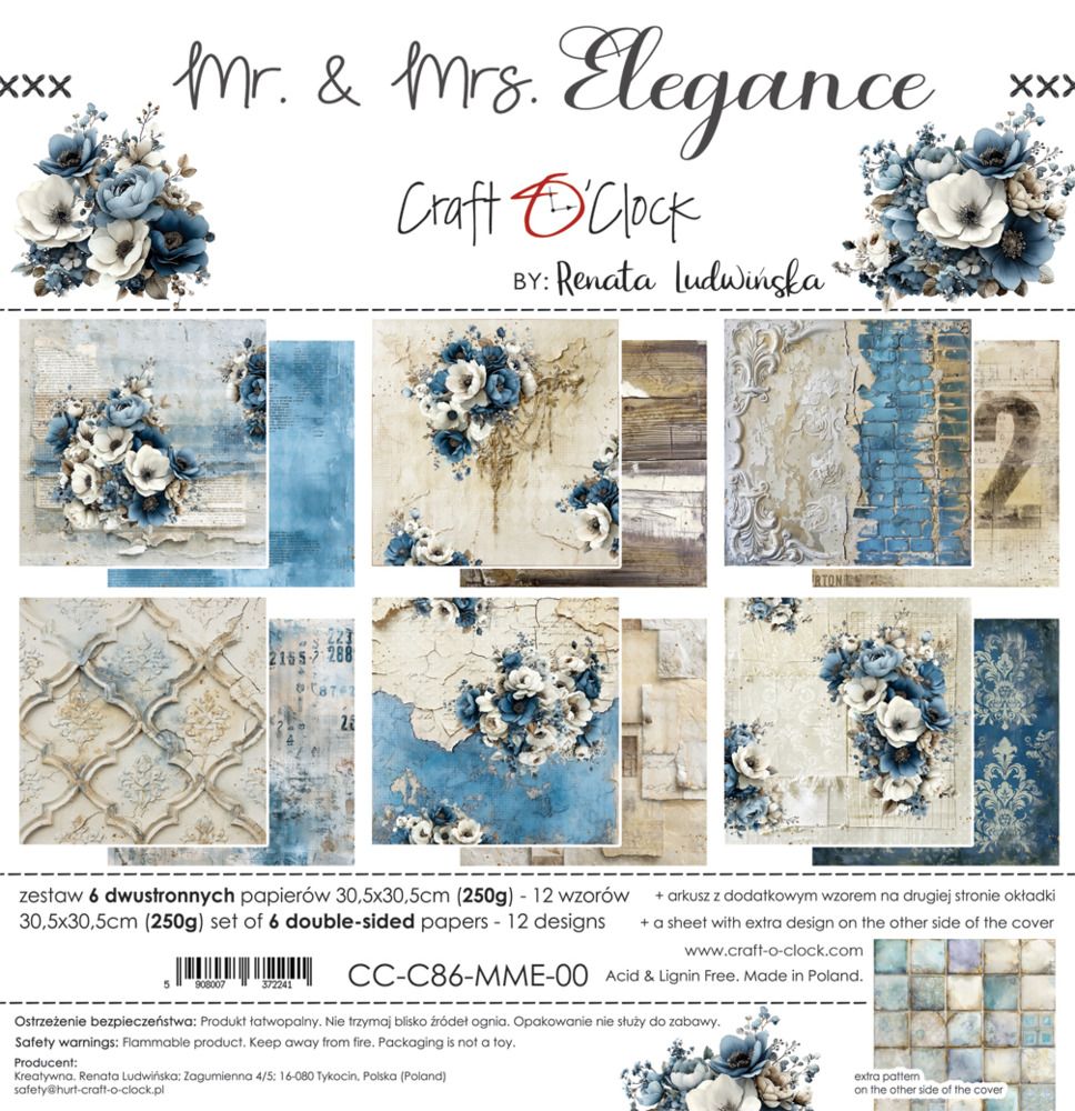 Craft O Clock - Papier 12" X 12" collection «Elegance» 6 pages recto-verso
