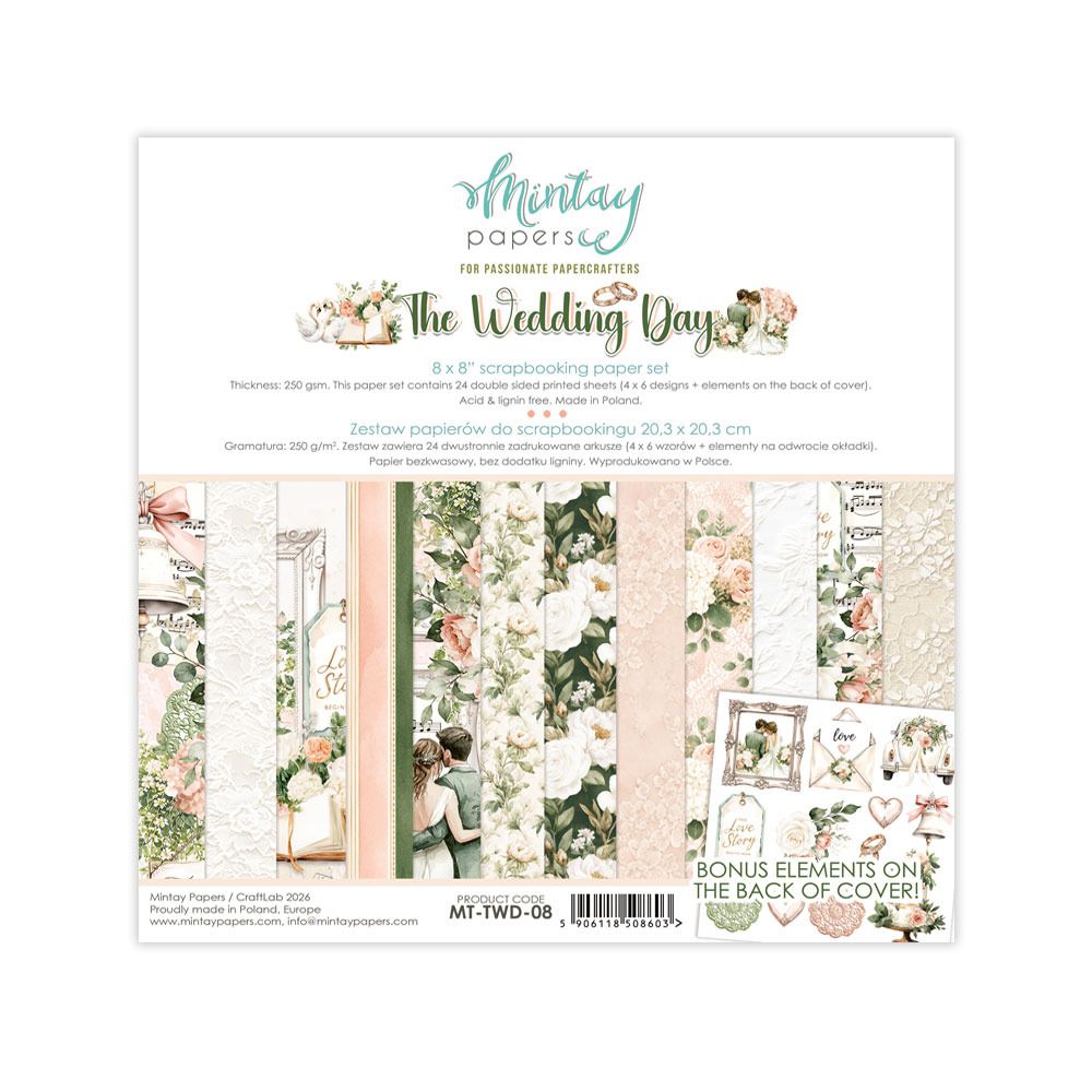 Mintay - Papier 8x8 The Wedding Day, 24 pages recto-verso