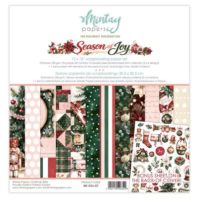 Mintay - Papier 12x12 Season of Joy, 12 feuilles recto-verso