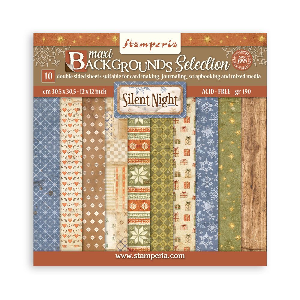 Stamperia - Papier 12x12 Backgrounds Silent Night, 10 Feuilles