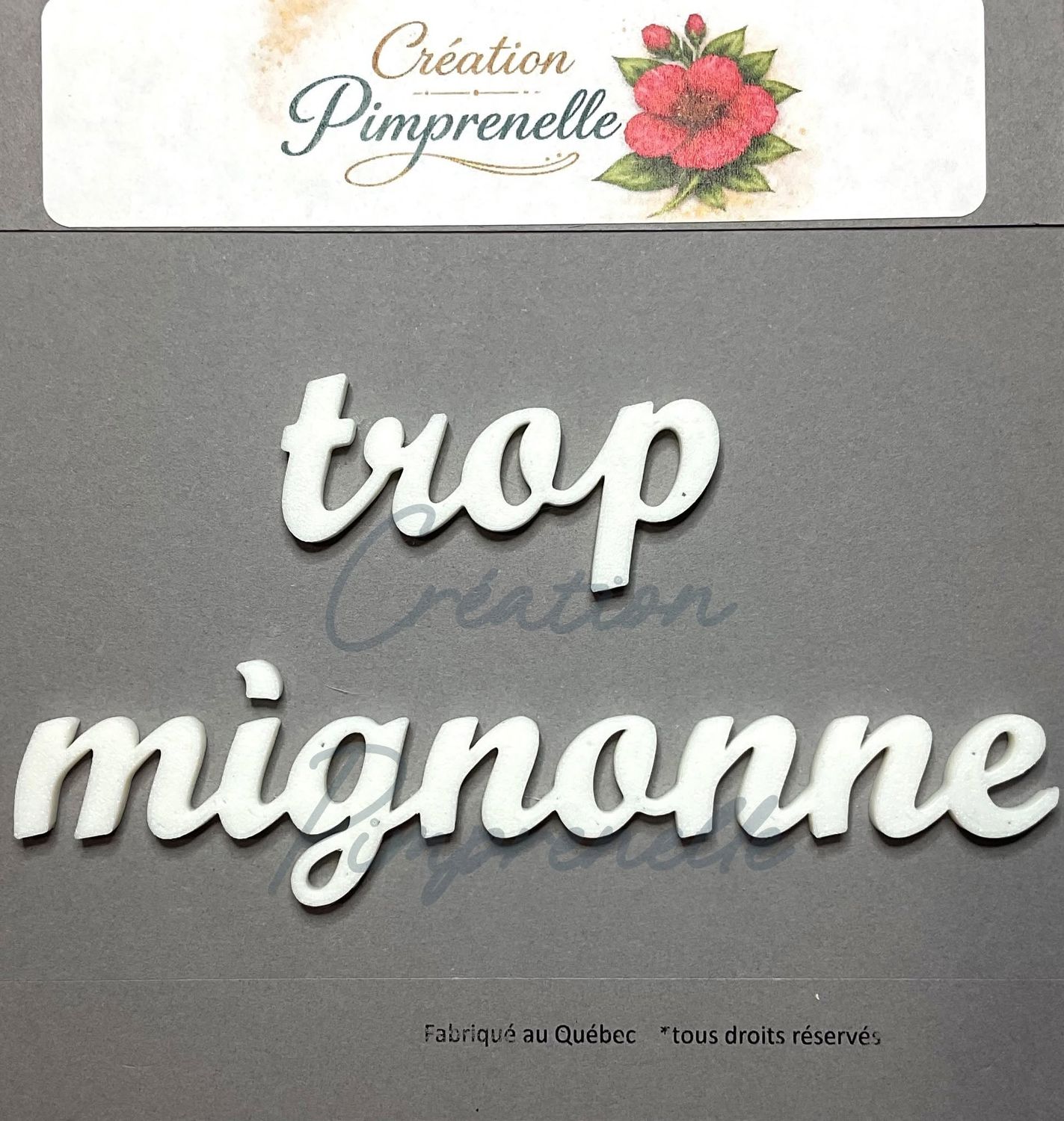 Création Pimprenelle - Mot en 3d,  Trop Mignonne (Blanc)