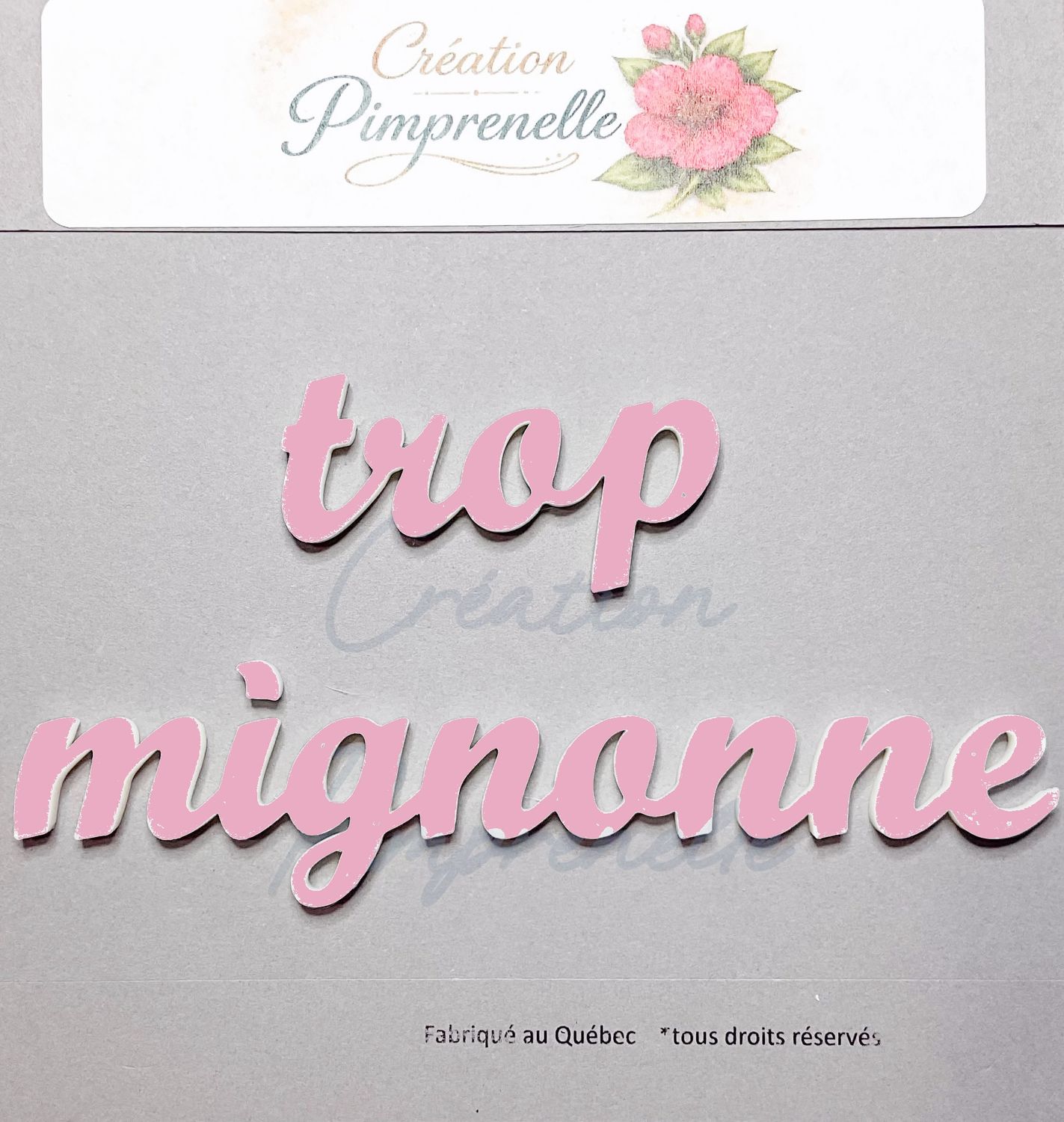 Création Pimprenelle - Mot en 3d, Trop Mignonne (Rose)
