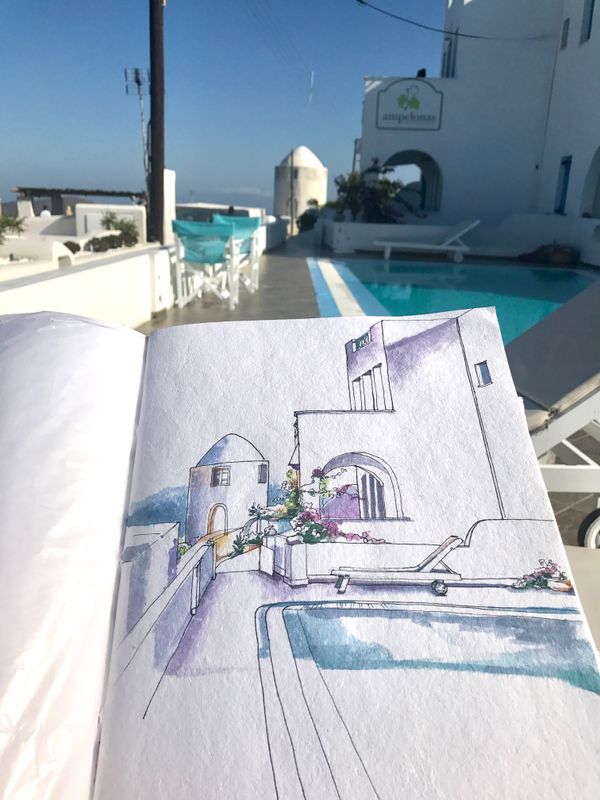Poolside Santorini Giclée Print