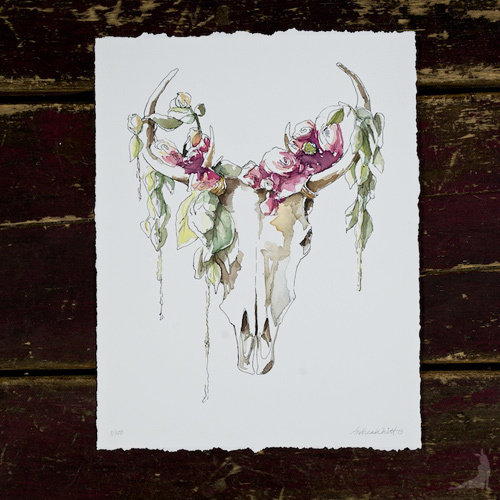 Mythical Skull & Fleurs Giclée