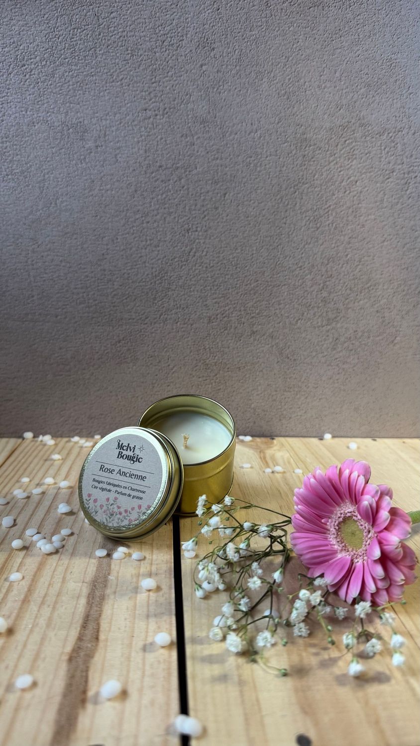 Petite bougie boîte metal Rose Ancienne 70g Petite bougie boîte metal Rose Ancienne 70g