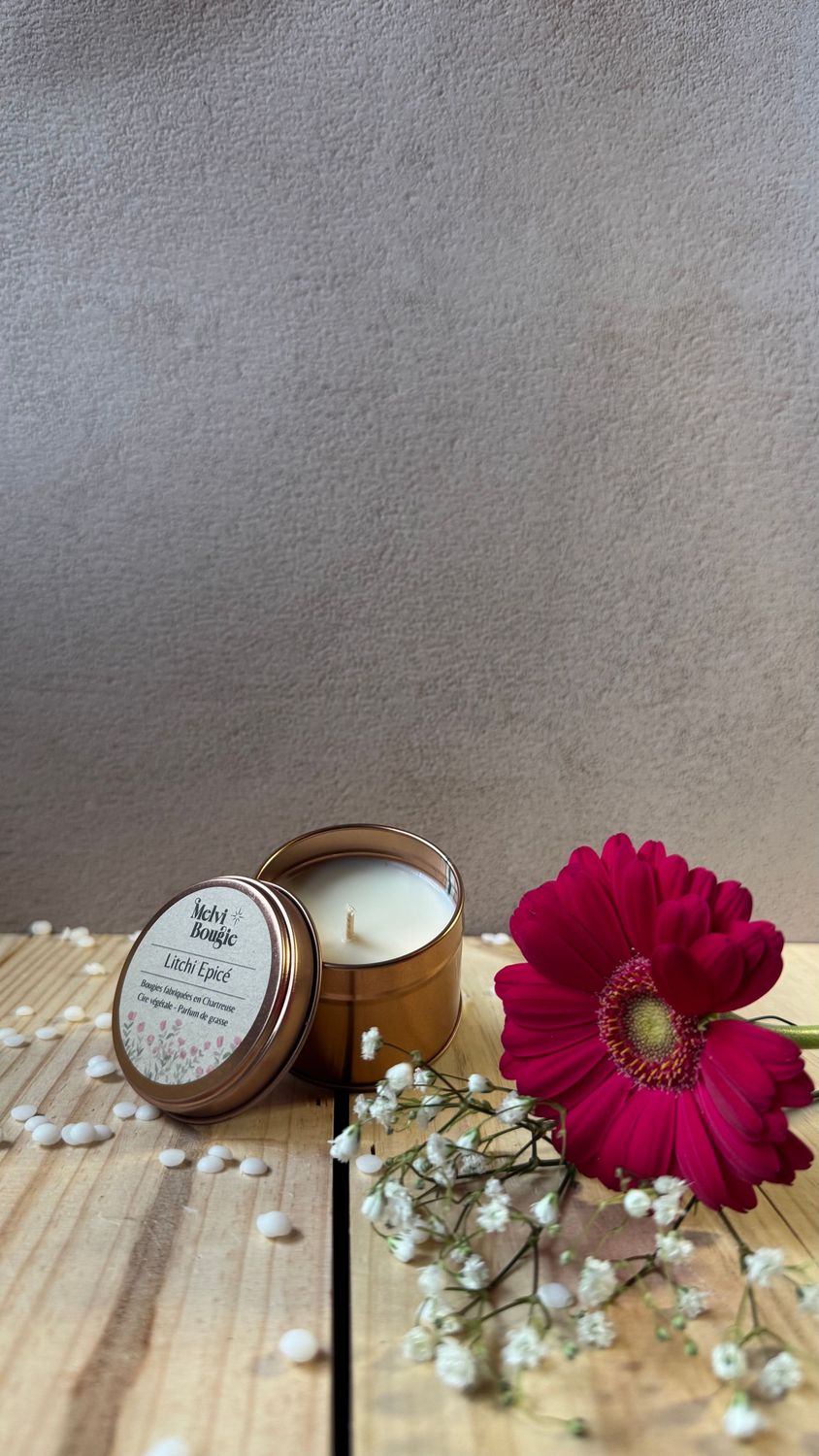 Petite bougie boîte metal Litchi épicé 70g