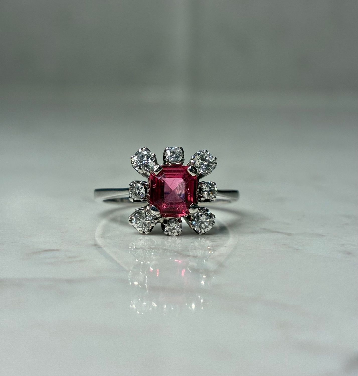 Vintage 18ct white gold pink tourmaline and diamond ring Vintage 18ct white gold pink tourmaline and diamond ring