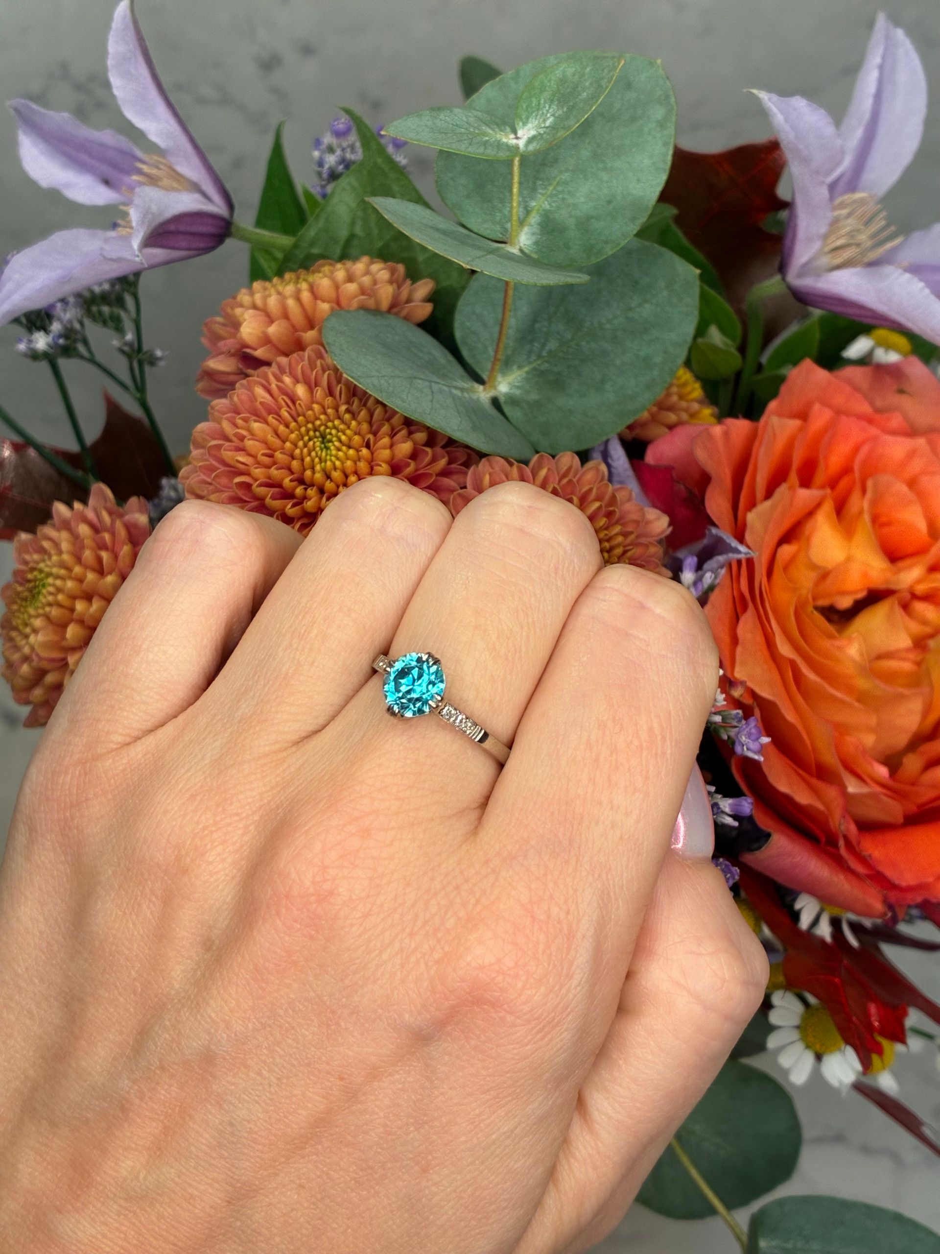 Vintage platinum zircon and diamond ring