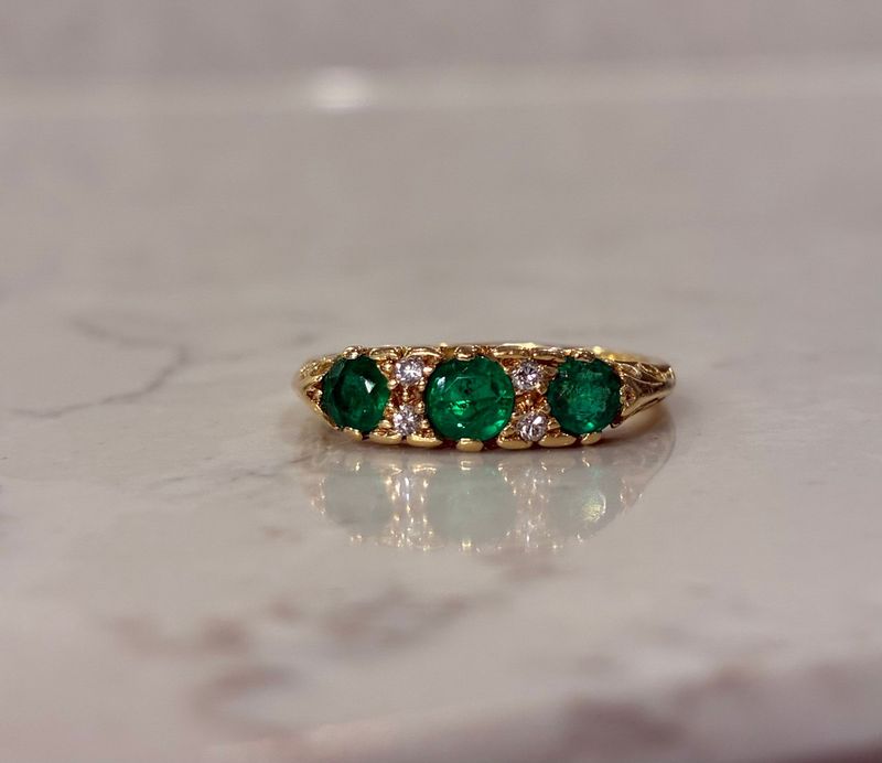 Vintage 18ct yellow gold, emerald and diamond ring