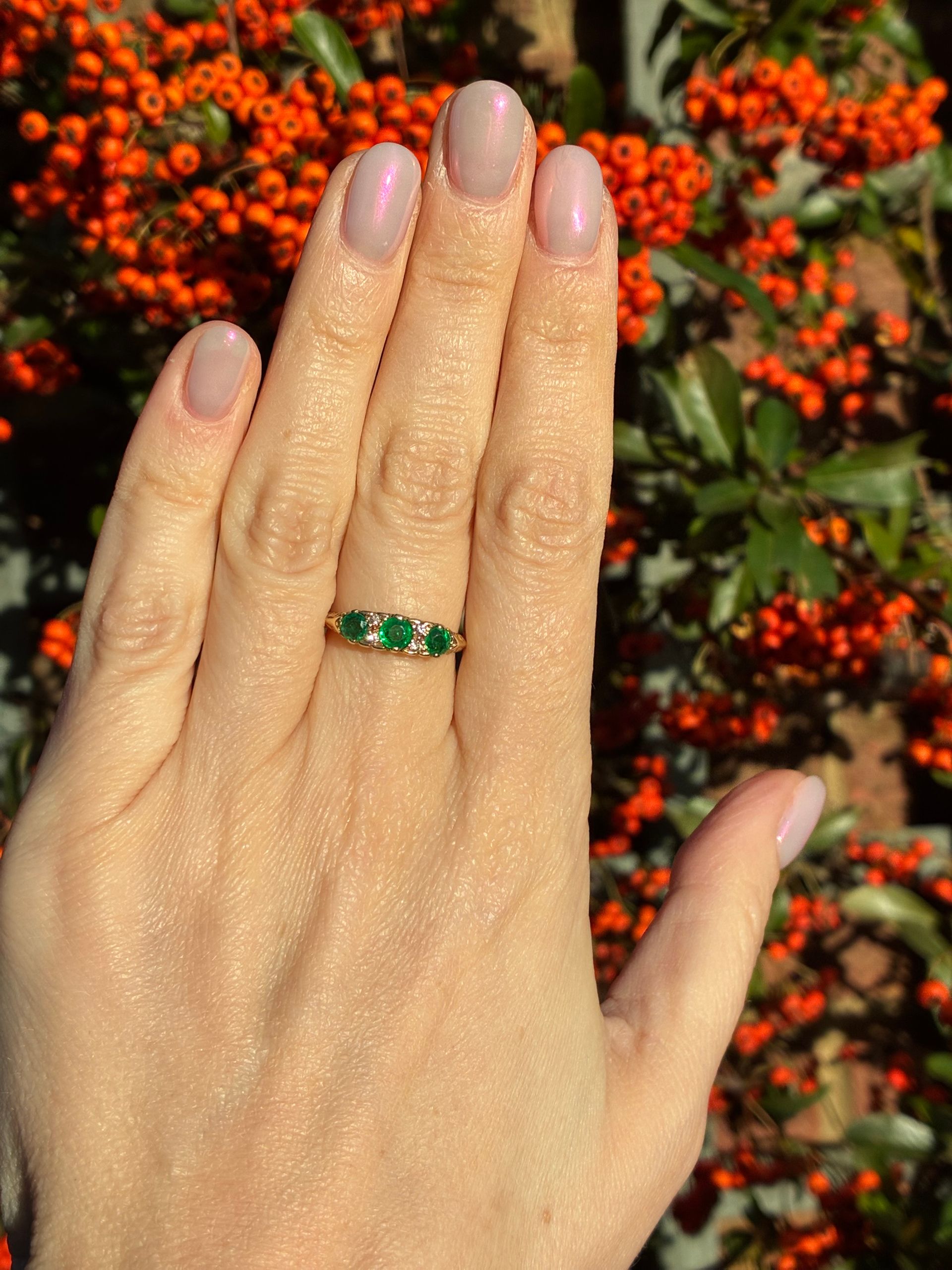 Vintage 18ct yellow gold, emerald and diamond ring