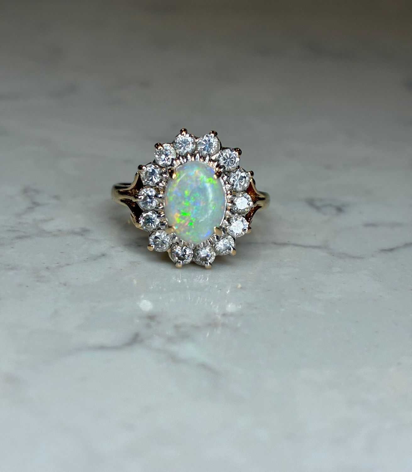 Vintage 14ct yellow gold, opal and diamond ring Vintage 14ct yellow gold, opal and diamond ring