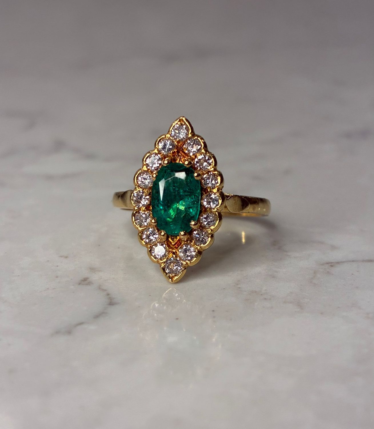 Vintage 18ct yellow gold emerald and diamond ring Vintage 18ct yellow gold emerald and diamond ring