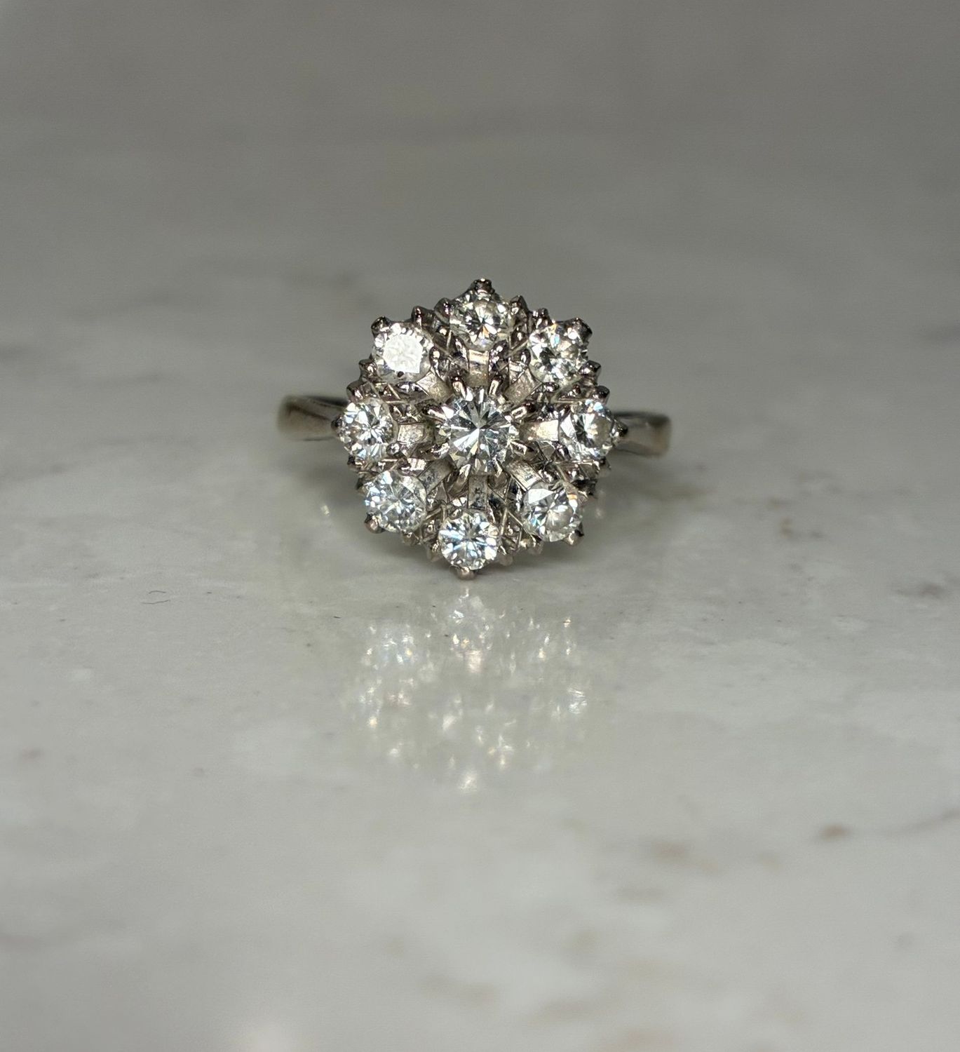 Vintage 18ct white gold and diamond cluster ring Vintage 18ct white gold and diamond cluster ring