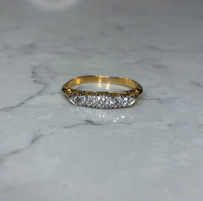 Art Deco 18ct yellow gold five-stone diamond ring