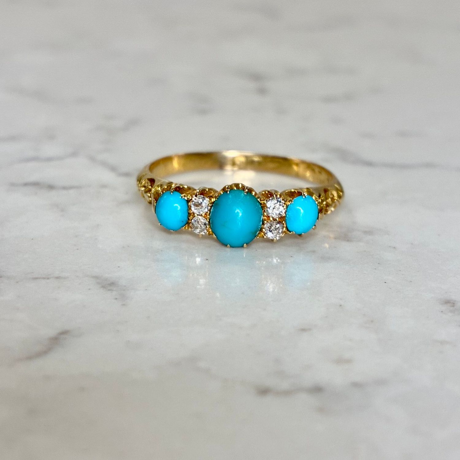 Edwardian yellow gold turquoise & diamond ring
