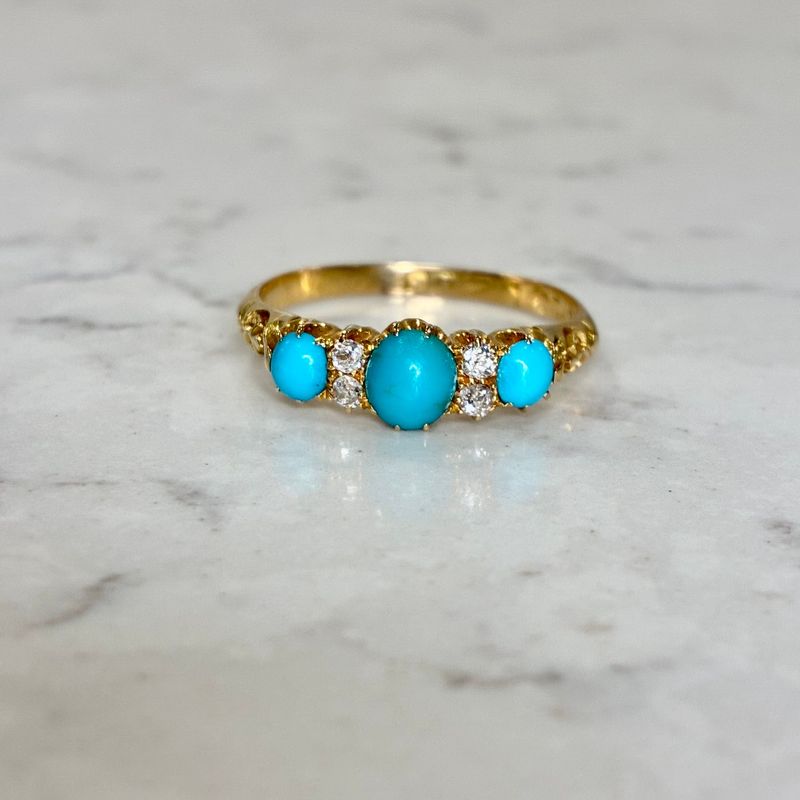 Edwardian yellow gold turquoise & diamond ring