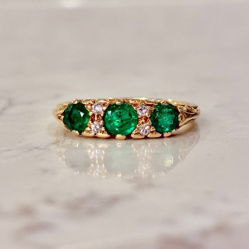 Vintage 18ct yellow gold, emerald and diamond ring