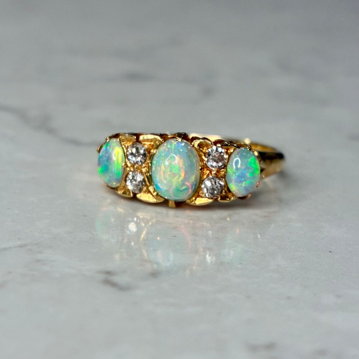 Victorian 18ct yellow gold opal and diamond ring