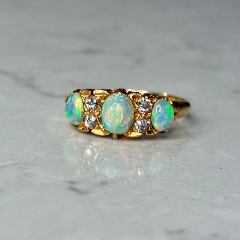 Victorian 18ct yellow gold opal and diamond ring