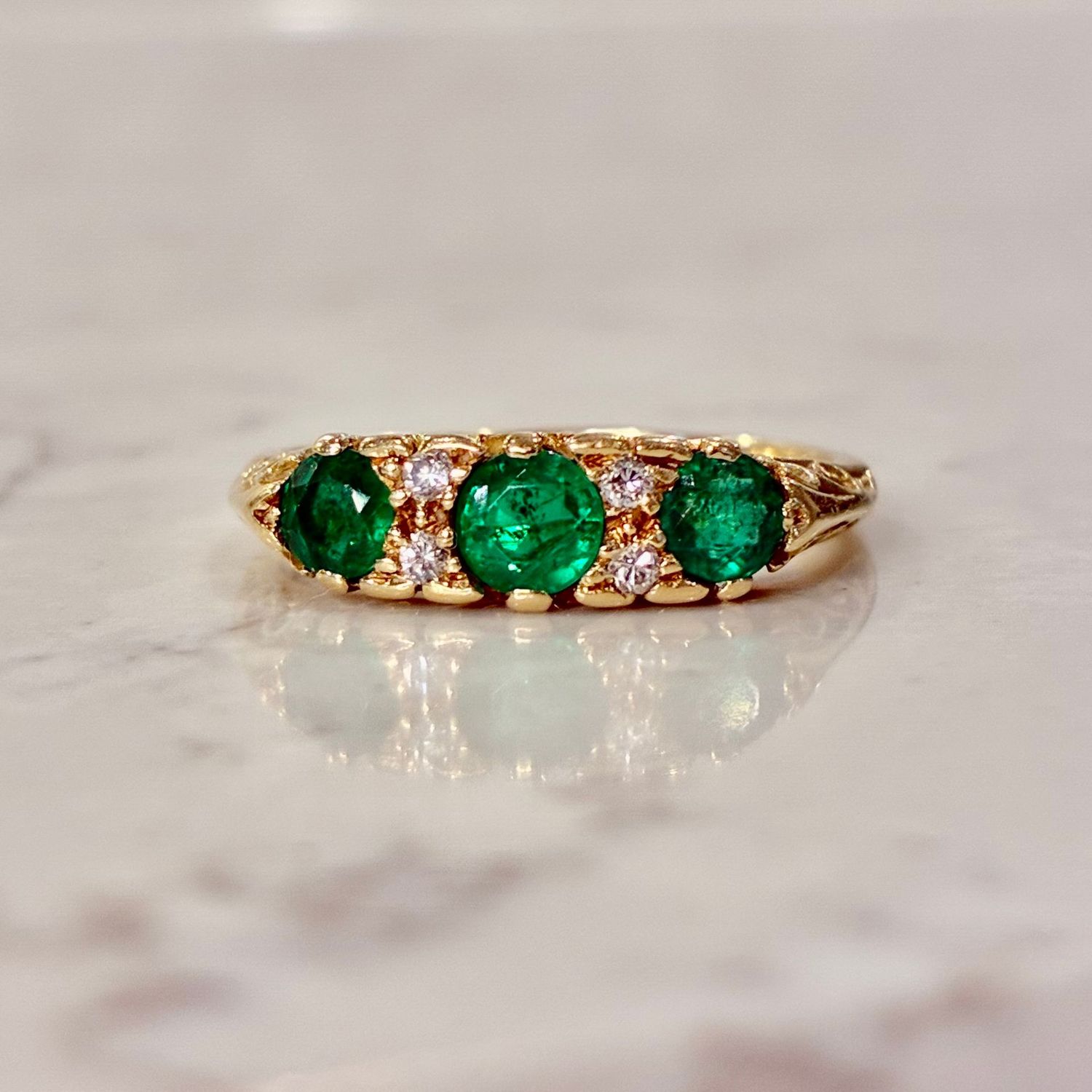 Vintage 18ct yellow gold, emerald and diamond ring