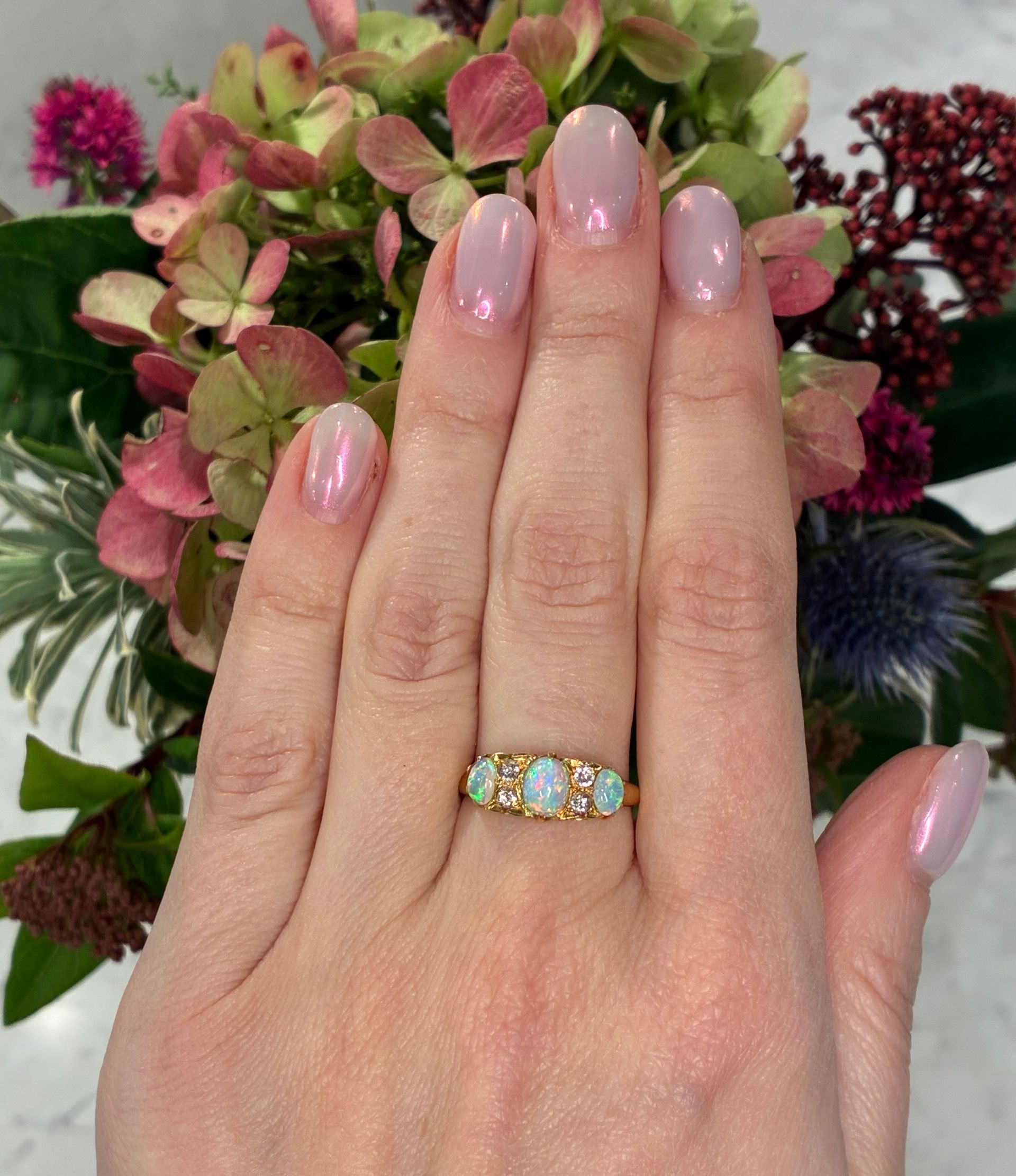 Victorian 18ct yellow gold opal and diamond ring