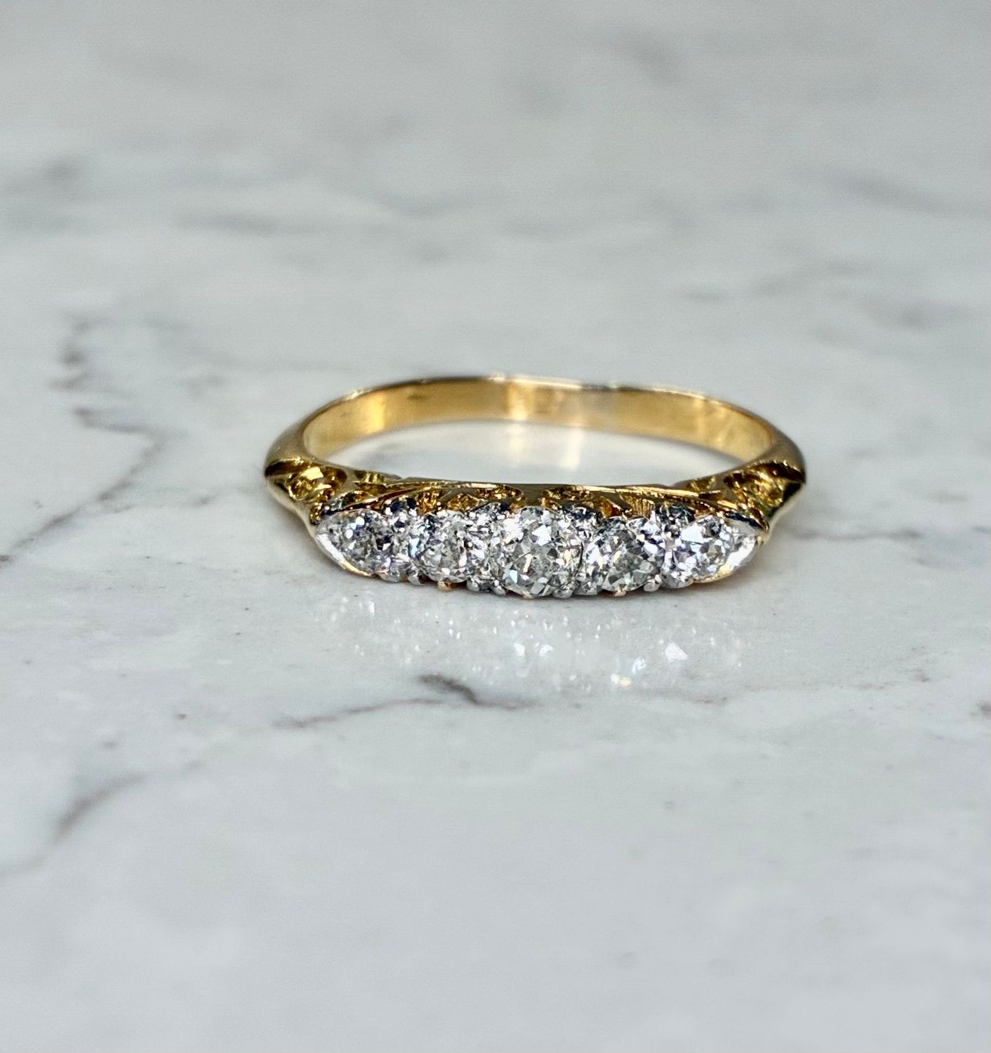 Art Deco 18ct yellow gold five-stone diamond ring