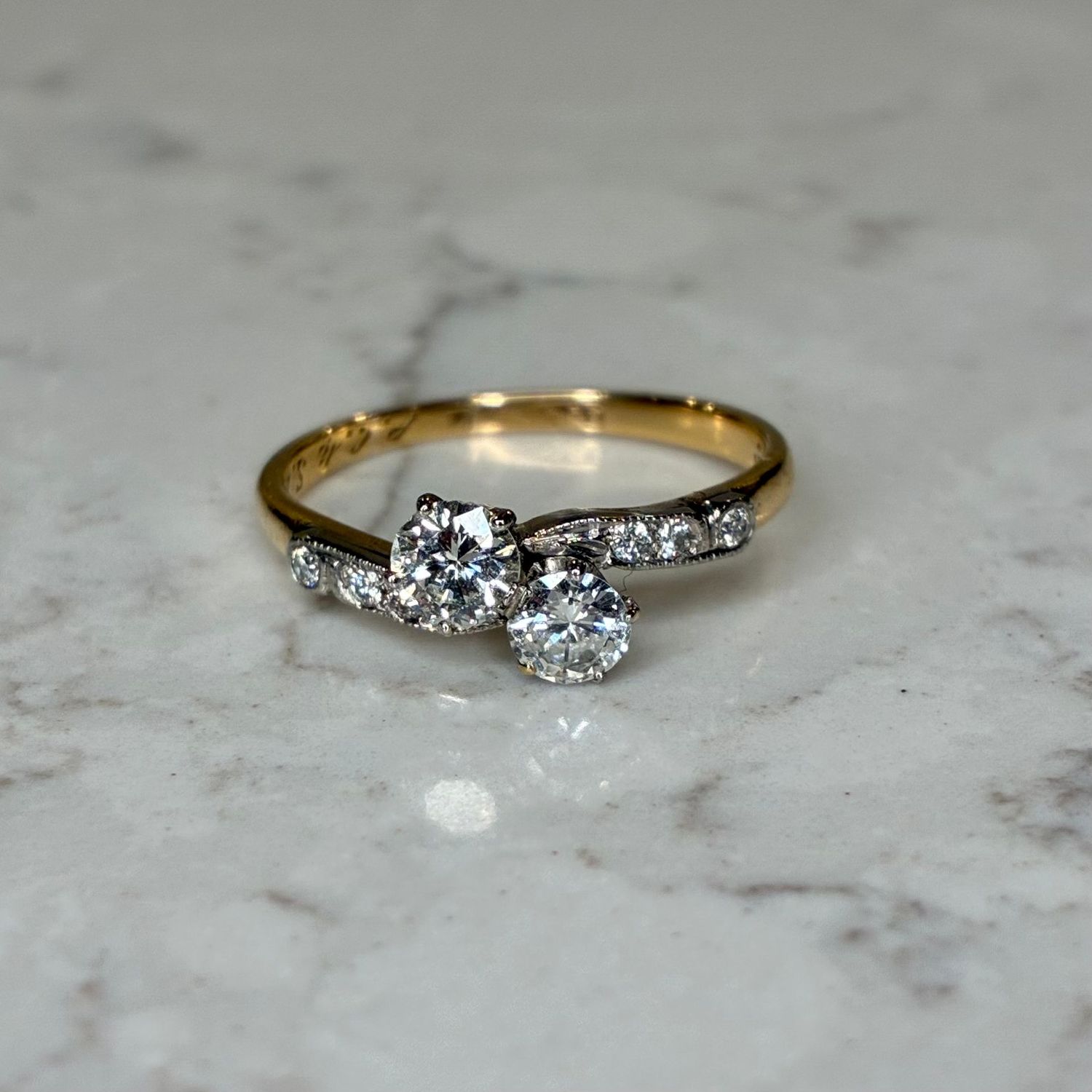 1950s 18ct yellow gold & platinum 'Toi et Moi' diamond ring