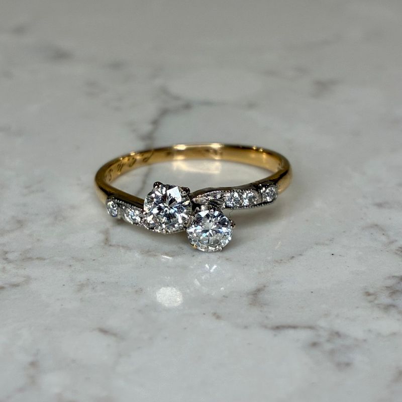 1950s 18ct yellow gold & platinum 'Toi et Moi' diamond ring