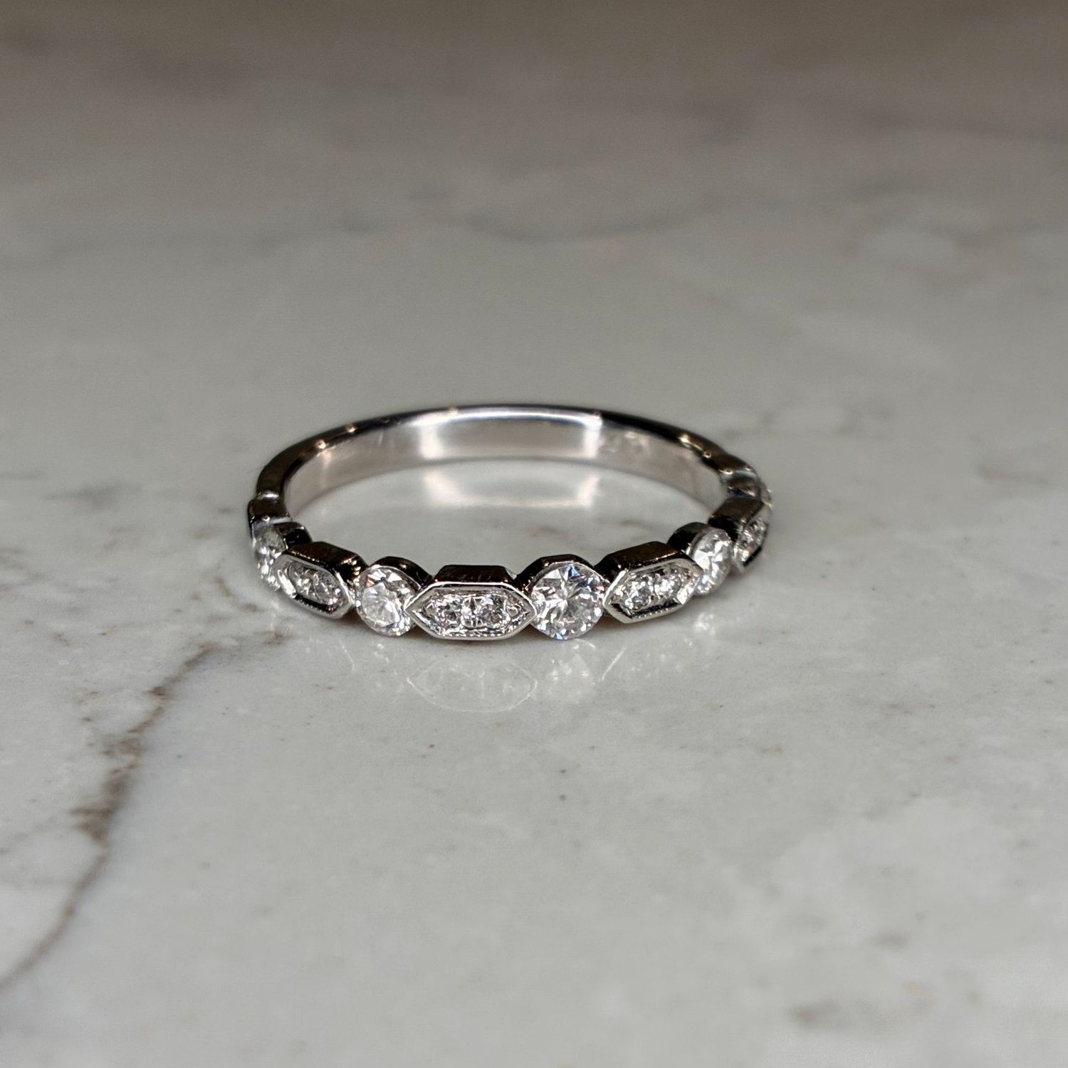 Vintage 18ct white gold half-eternity diamond ring