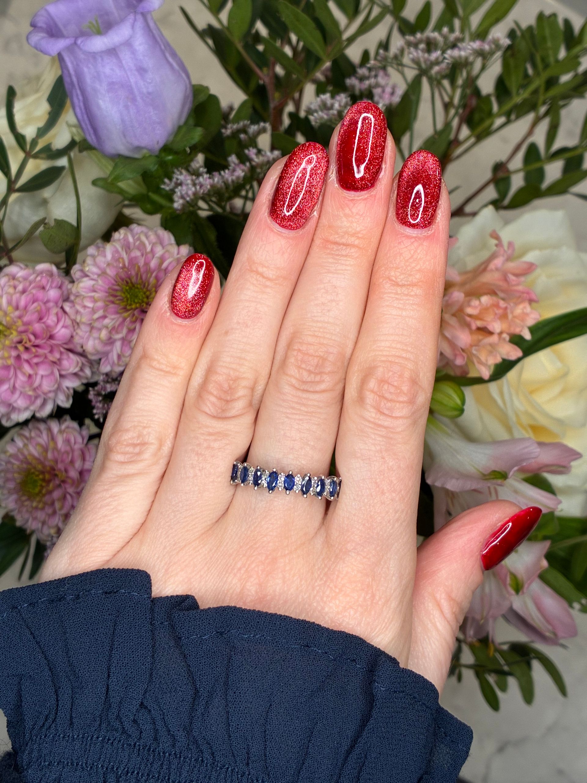 Vintage 18ct white gold sapphire & diamond half hoop ring