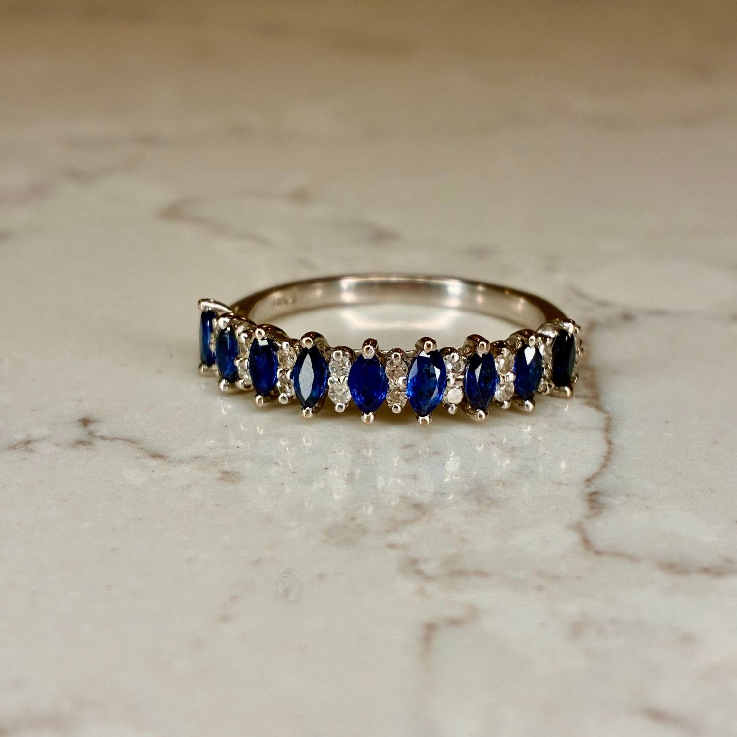 Vintage 18ct white gold sapphire & diamond half hoop ring