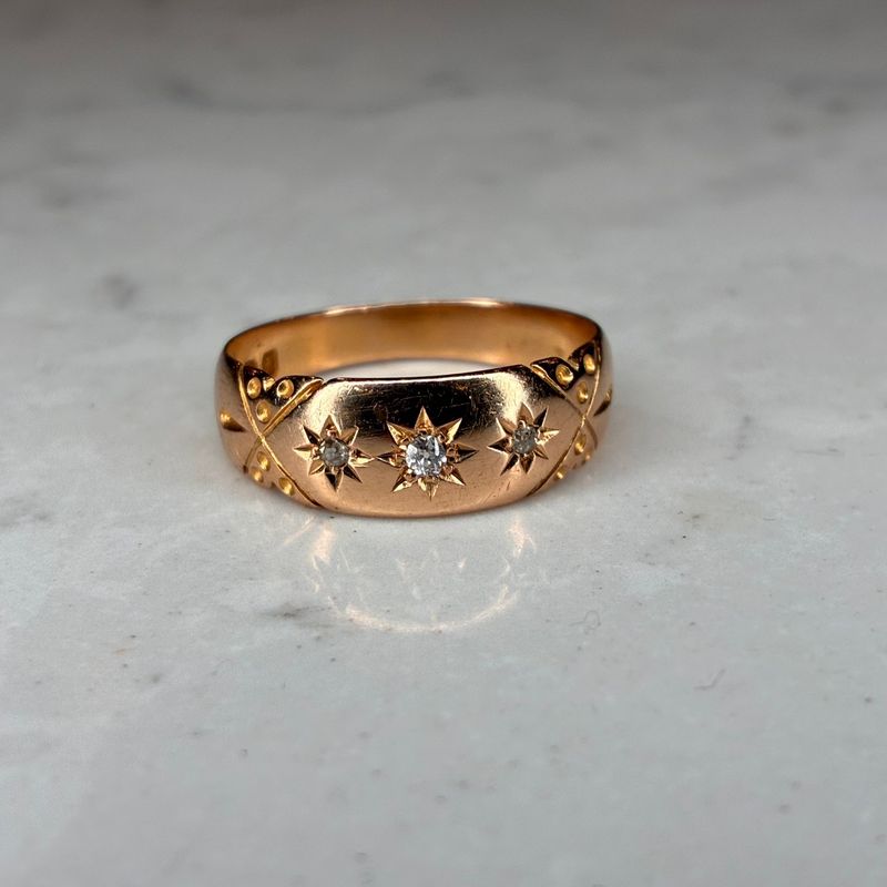 Edwardian 18ct yellow gold gypsy starburst ring